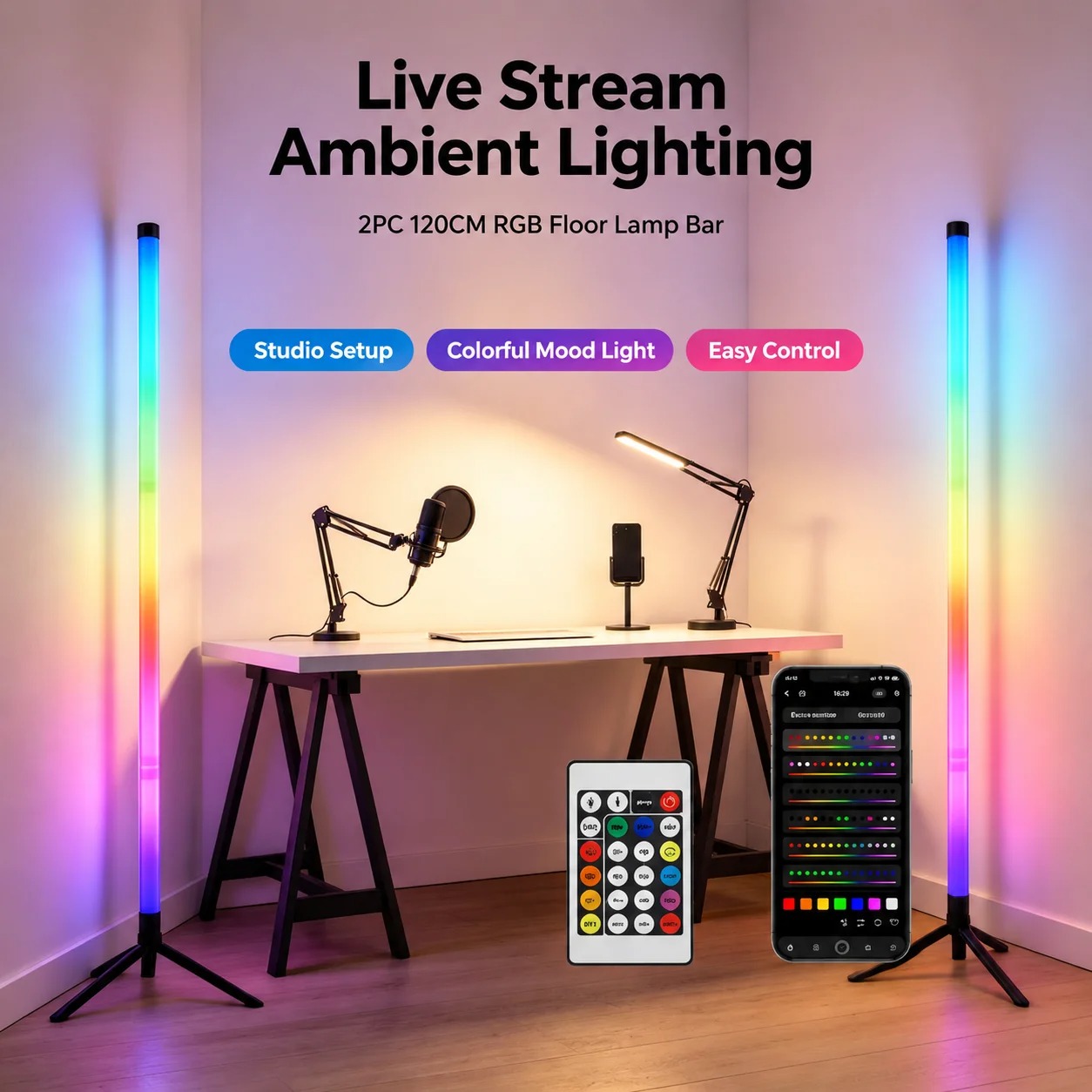 2PCS 120CM RGB Floor Lamp, Sou - огляд і ціна Rgb Light Strip